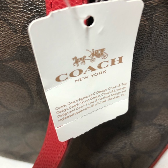 NWT COACH PURSE. Brown with red accents. Gold hardware. Medium size. - Picture 11 of 12